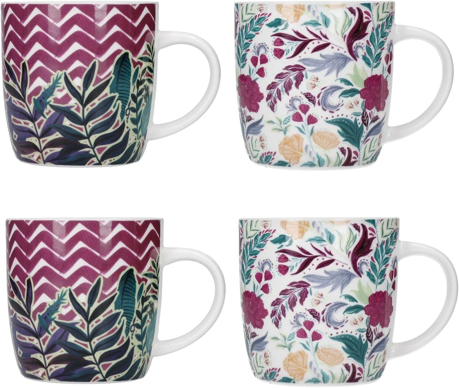 KitchenCraft Exotic Floral Stoneware Barrel Mugs (Set of 4)
