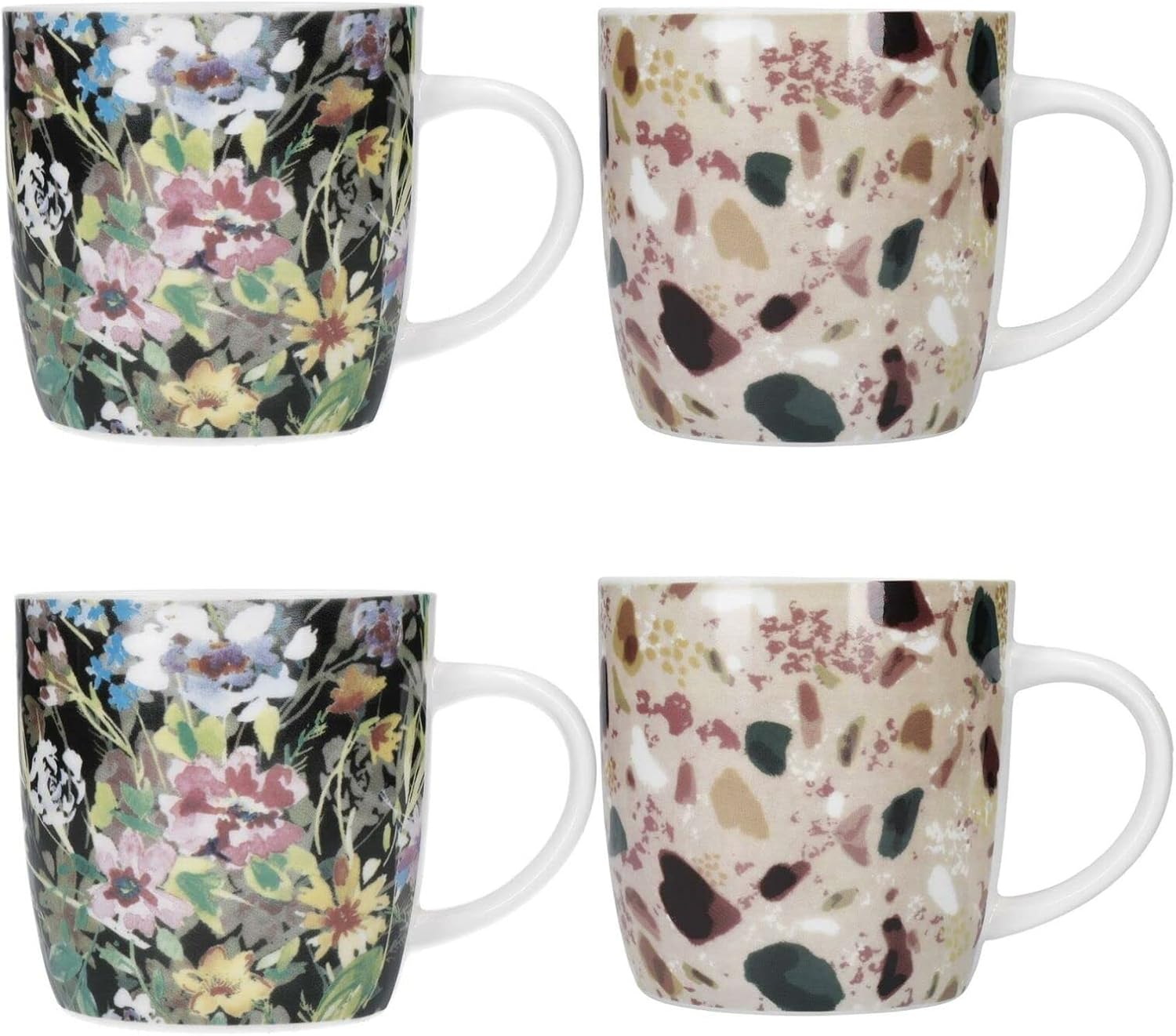 KitchenCraft Terrazzo Floral Stoneware Barrel Mugs (Set of 4)