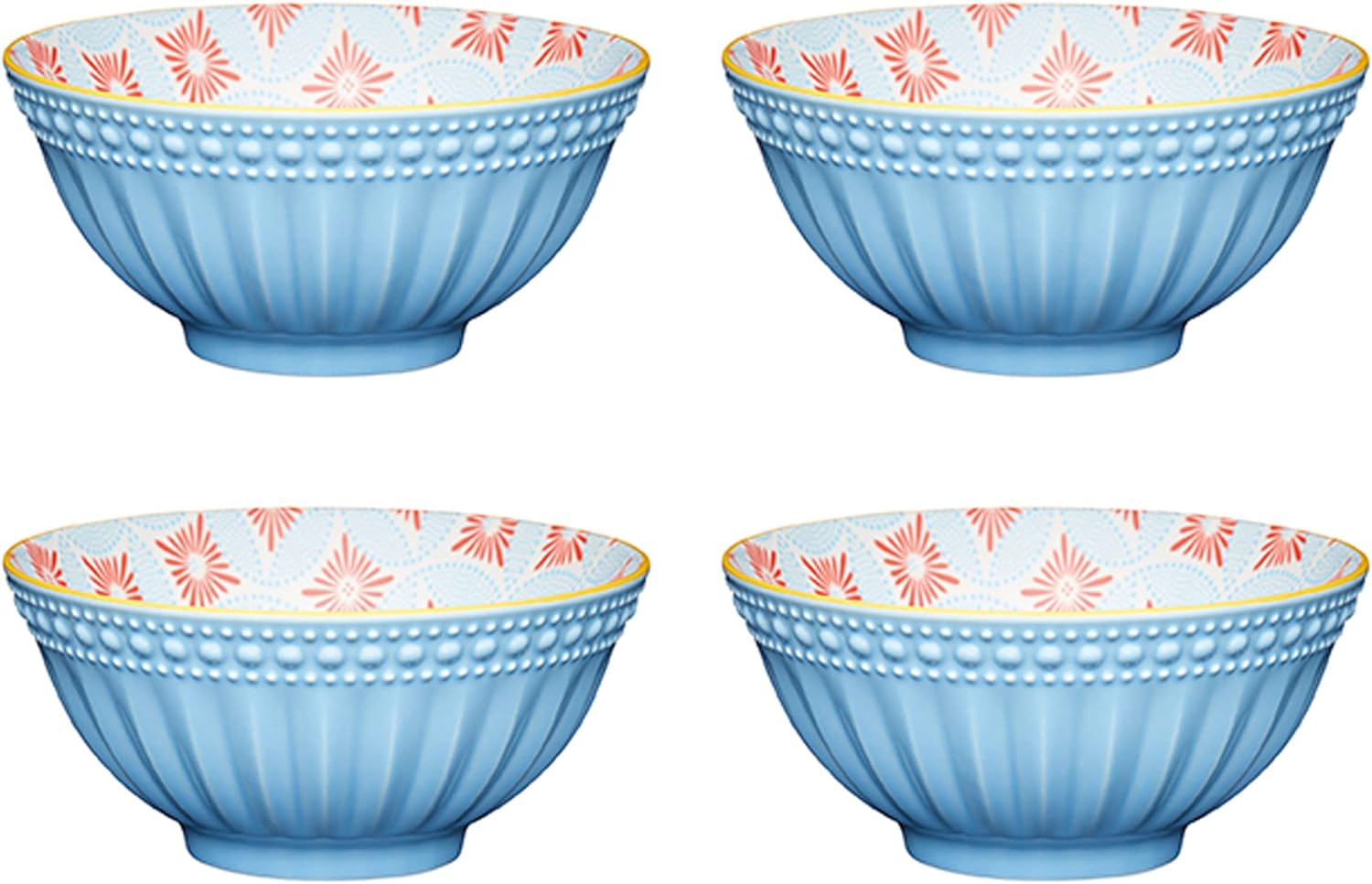 KitchenCraft Glazed Stoneware Bowls — Embossed Diamond Pattern (Set of 4)