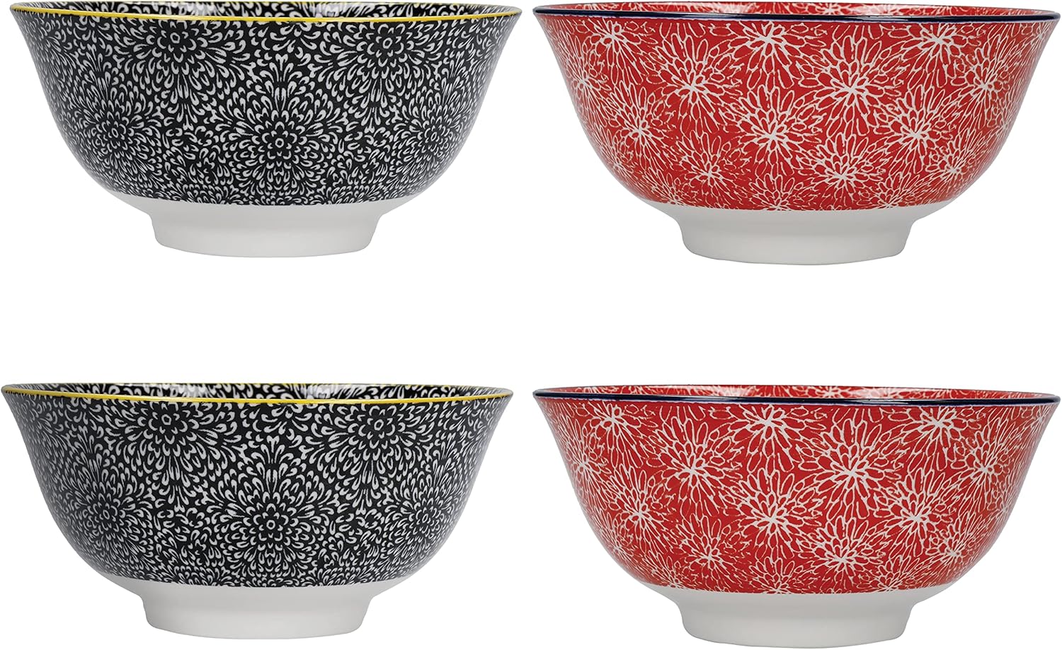 KitchenCraft Glazed Stoneware Bowl Set — Floral Design (Set of 4)