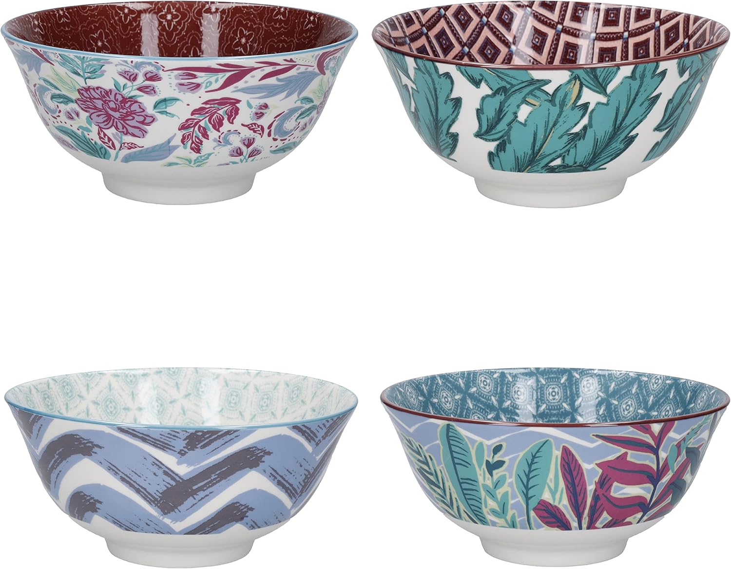 KitchenCraft Glazed Stoneware Bowl Set — Exotic Design (Set of 4)