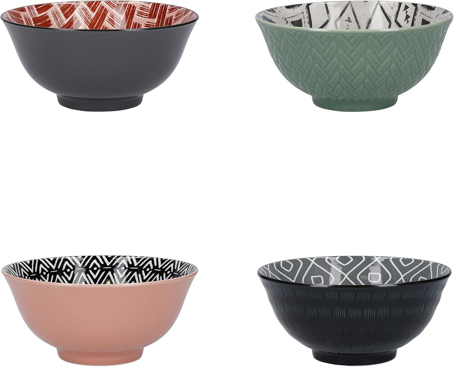 KitchenCraft Patterned Cereal Bowl Set — Designed for Life (Set of 4)