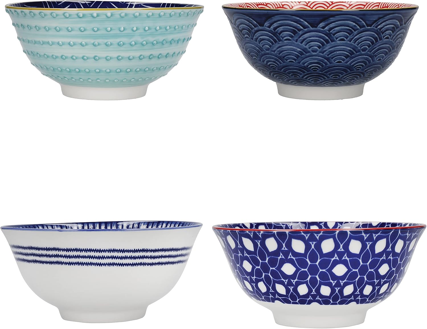 KitchenCraft Glazed Stoneware Bowl Set — Red and Blue Hues (Set of 4)